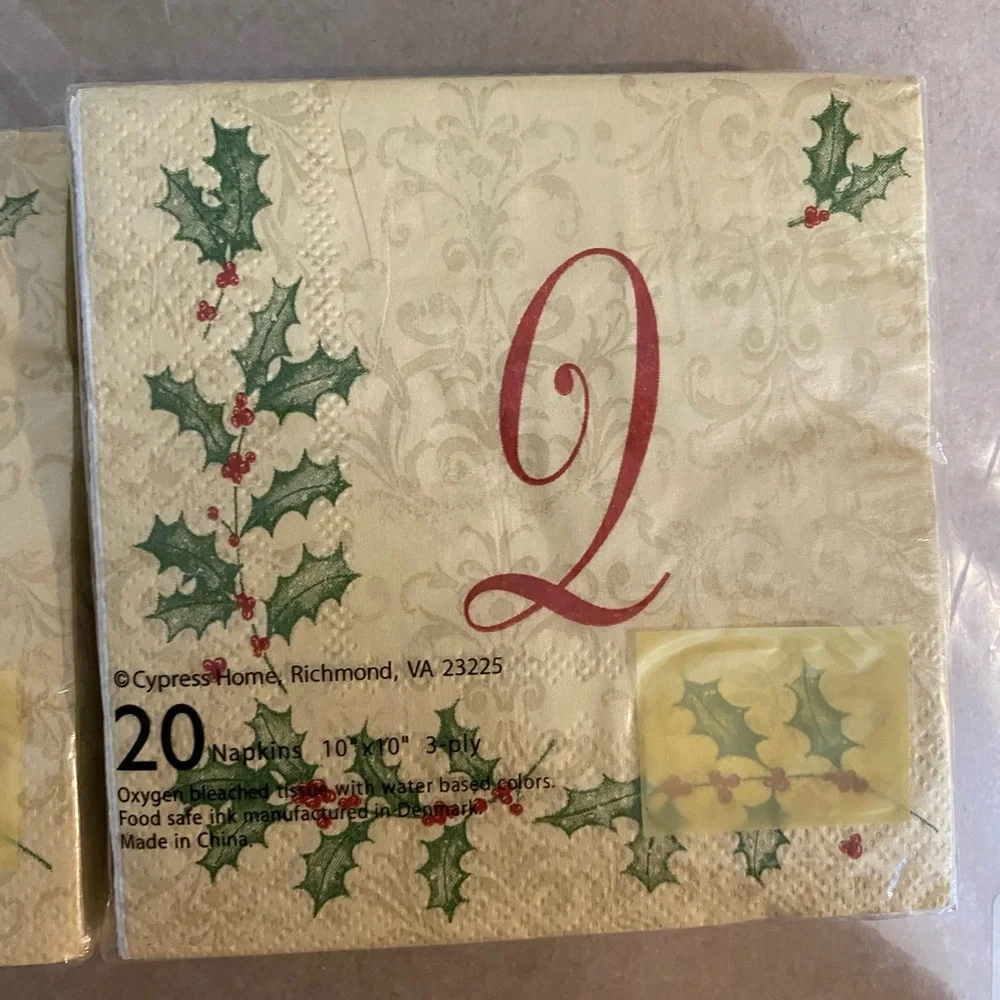 Cypress Home 3-ply paper napkins Monogram Letter Q. 3 pkgs. (60 napkins total)